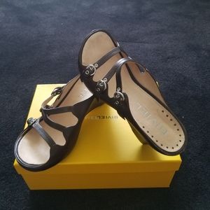 Biviel Leather 3-Strap Wedge Sandals